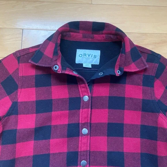 Orvis Fleece Lined Plaid Flannel Snap Shirt Jacket Shacket Red Black Women's S - Picture 4 of 6